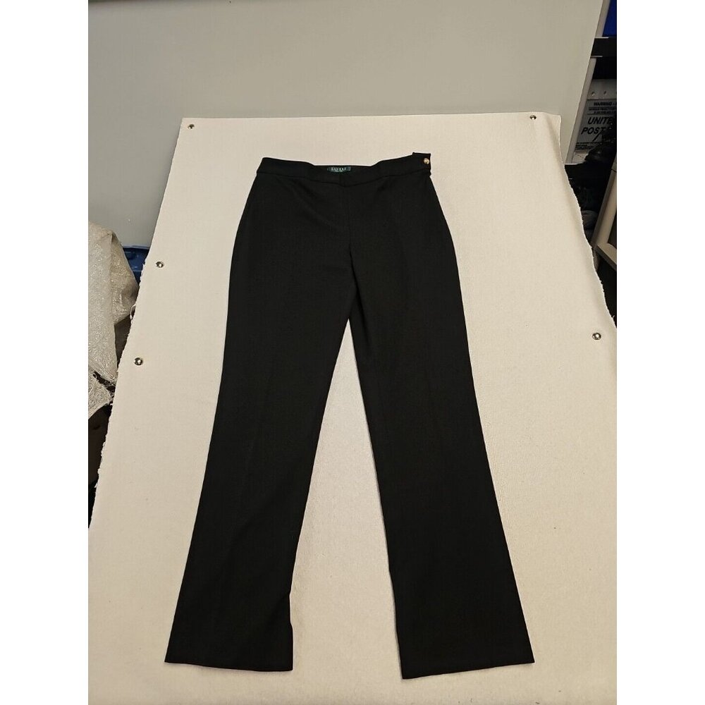 Lauren Ralph Lauren Petite Black Side Zip Dress Pants Gold Crest Button 8P
